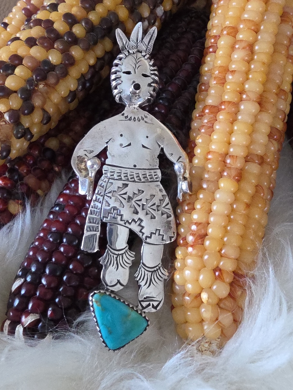 Amazing Native American Navajo Kachina Pin/Pendant By Nelson Morton 🩵🎁🖤